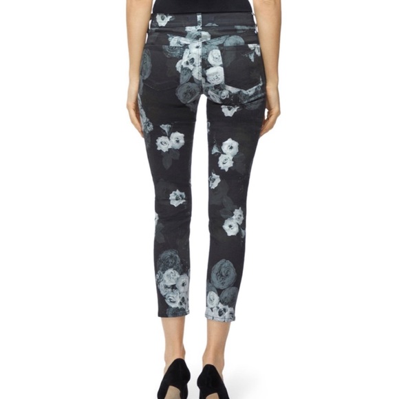 J Brand Mid Rise Cropped Skinny Jeans, Black with Gray & White Floral Design, 26 - Picture 2 of 16
